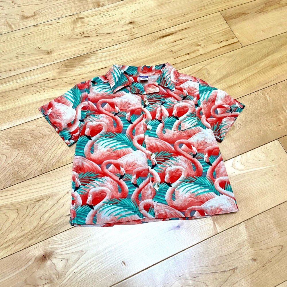 Toddlers 2T Colorful fun pink Flamingo Hawaiian button down Shirt
